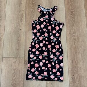 Elegant Black and Pink Floral Mini Dress